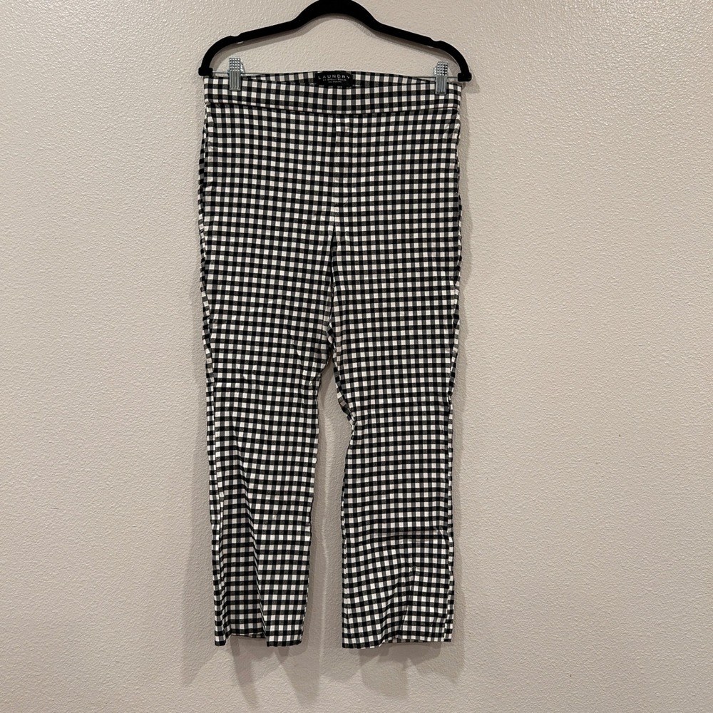 Laundry by Shelli Segal Black White Gingham Check Pull On Capri Women's Large